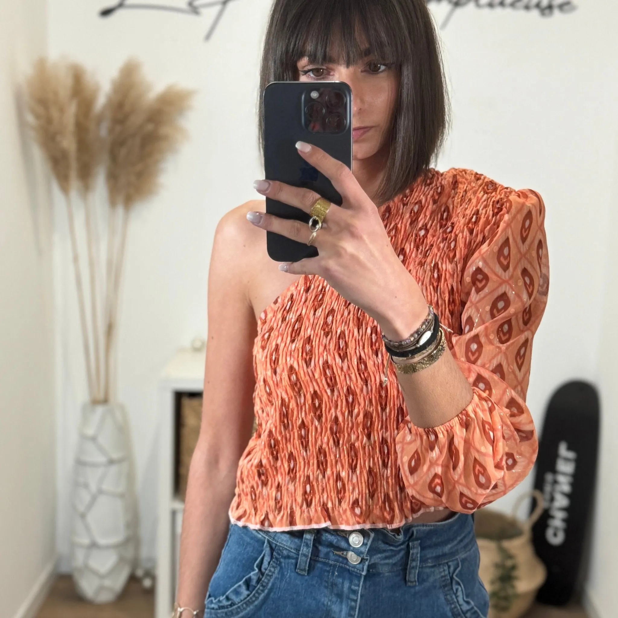 TOP ASYMETRIQUE ORANGE ALIX