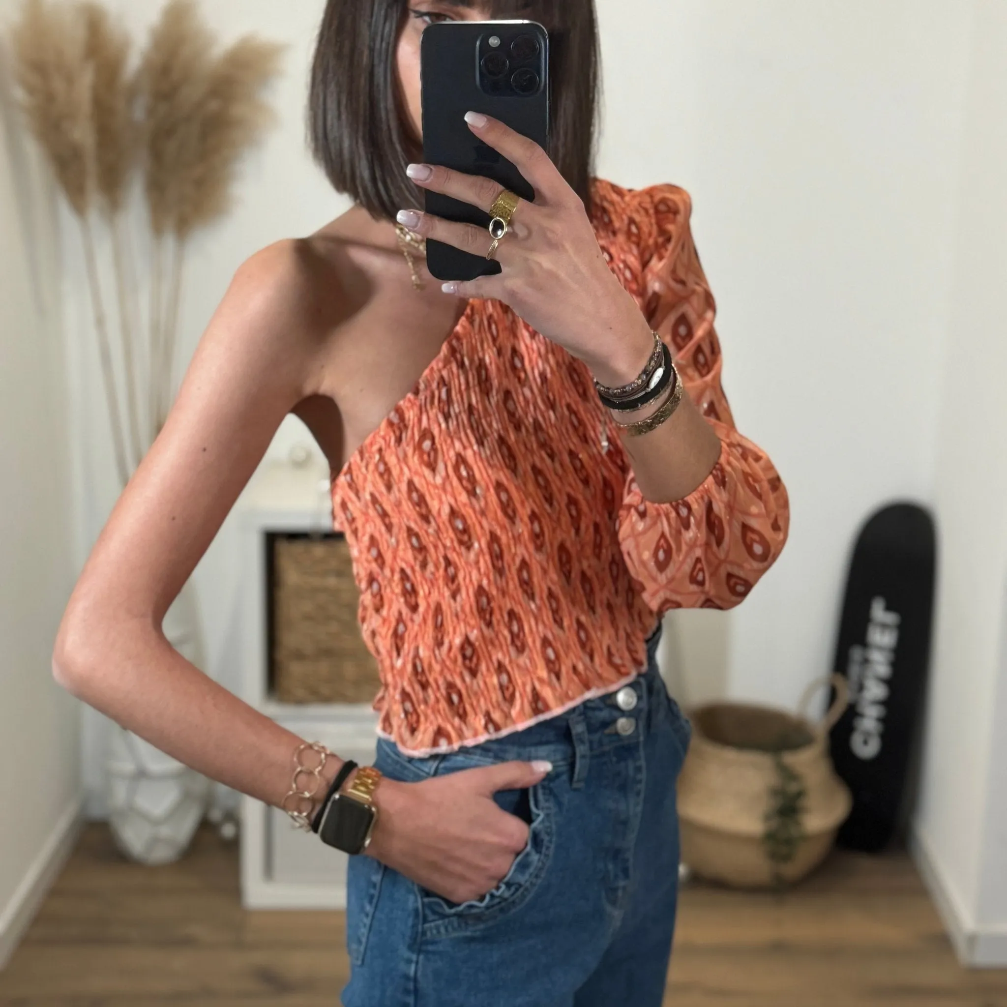 TOP ASYMETRIQUE ORANGE ALIX